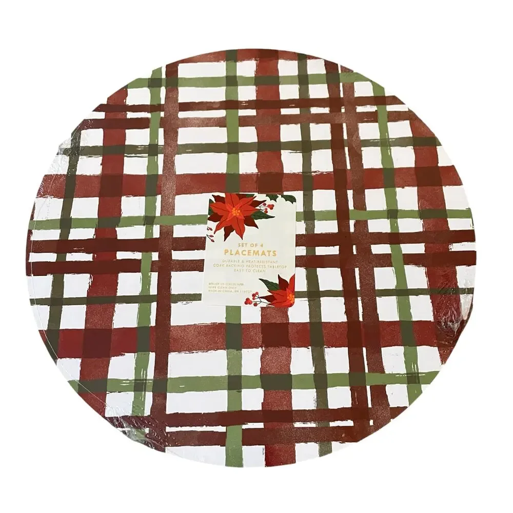 Christmas Boutique Reversible Cork Backed Placemats 15in Round Set of 4 New